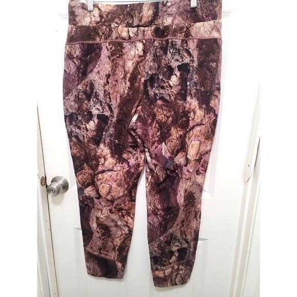 Soulgani Active Women's Brown & Pink Earthy Pattern Capri Leggings Size L - Picture 3 of 10